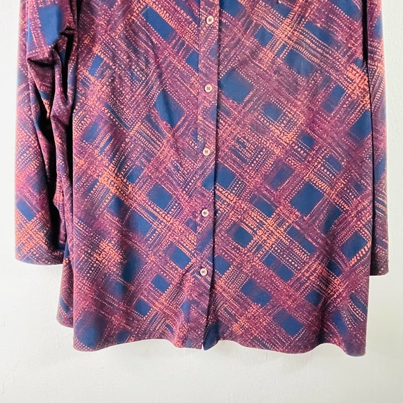 Susan Graver Liquid knit Orange and blue Buttondown top size 3X - Picture 4 of 10